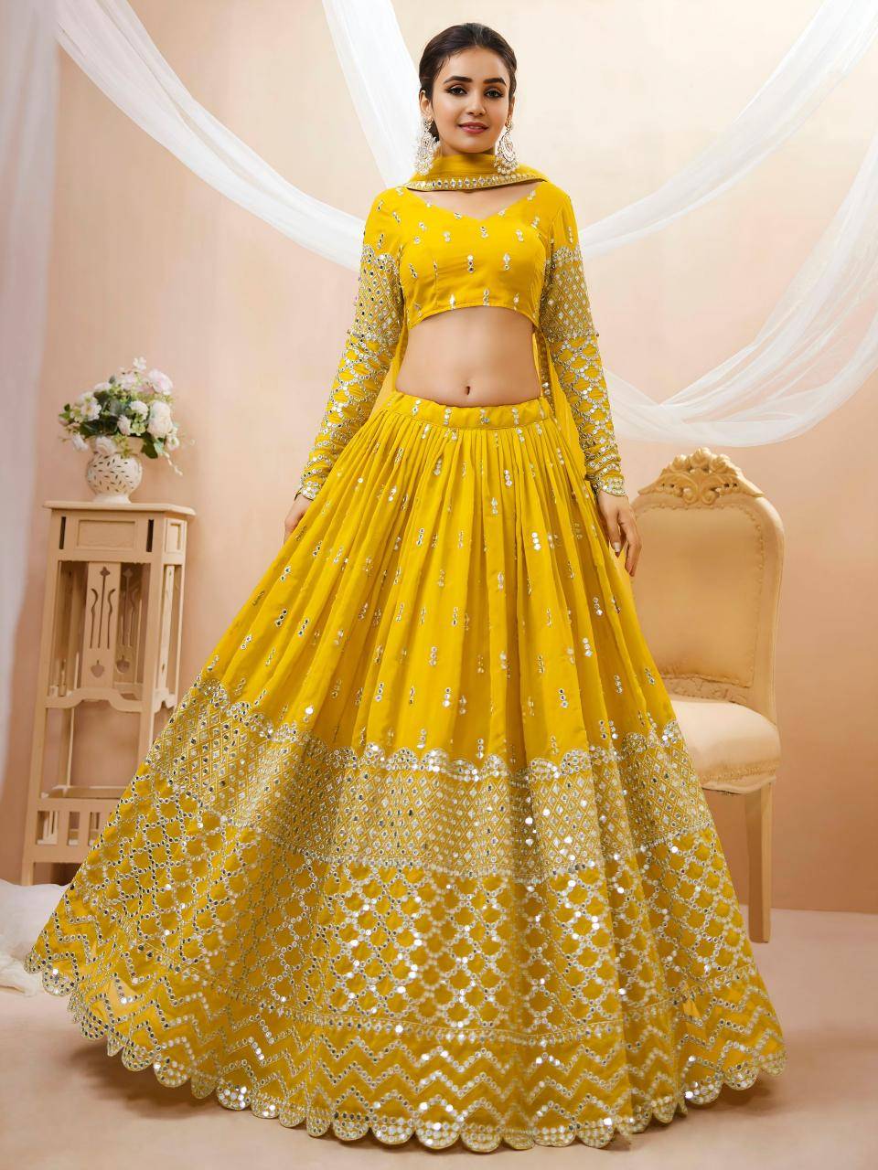 Expression vol 1 Georgette Yellow Bridal lehenga choli wholesale rates